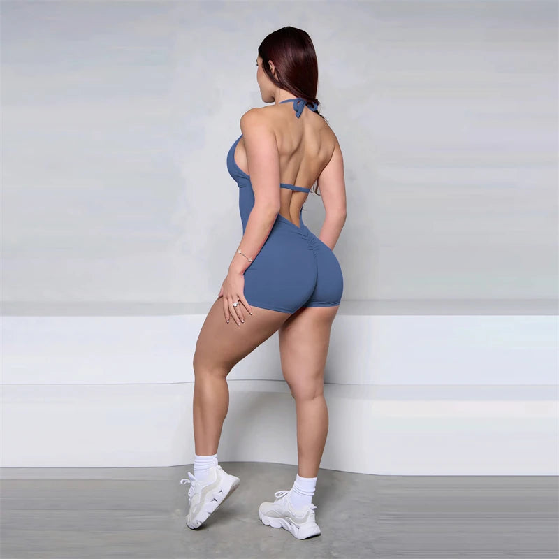 Bum Women Halter Scrunch Butt Rompers Yoga Set Backless One-Piece Suit Women Short Gym Rompers Yoga Set Fitness Boilersuit Sport