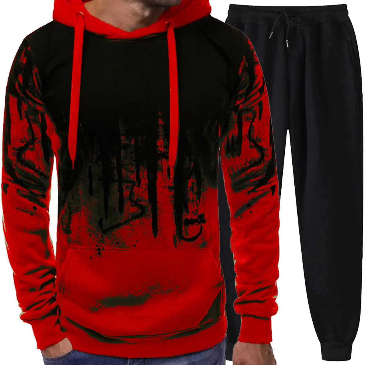 Men's Graffiti Print Hoodie And Pants Tracksuit Set 2025 Autumn And Winter Cotton Casual Sportswear Streetwear Jogging Suit