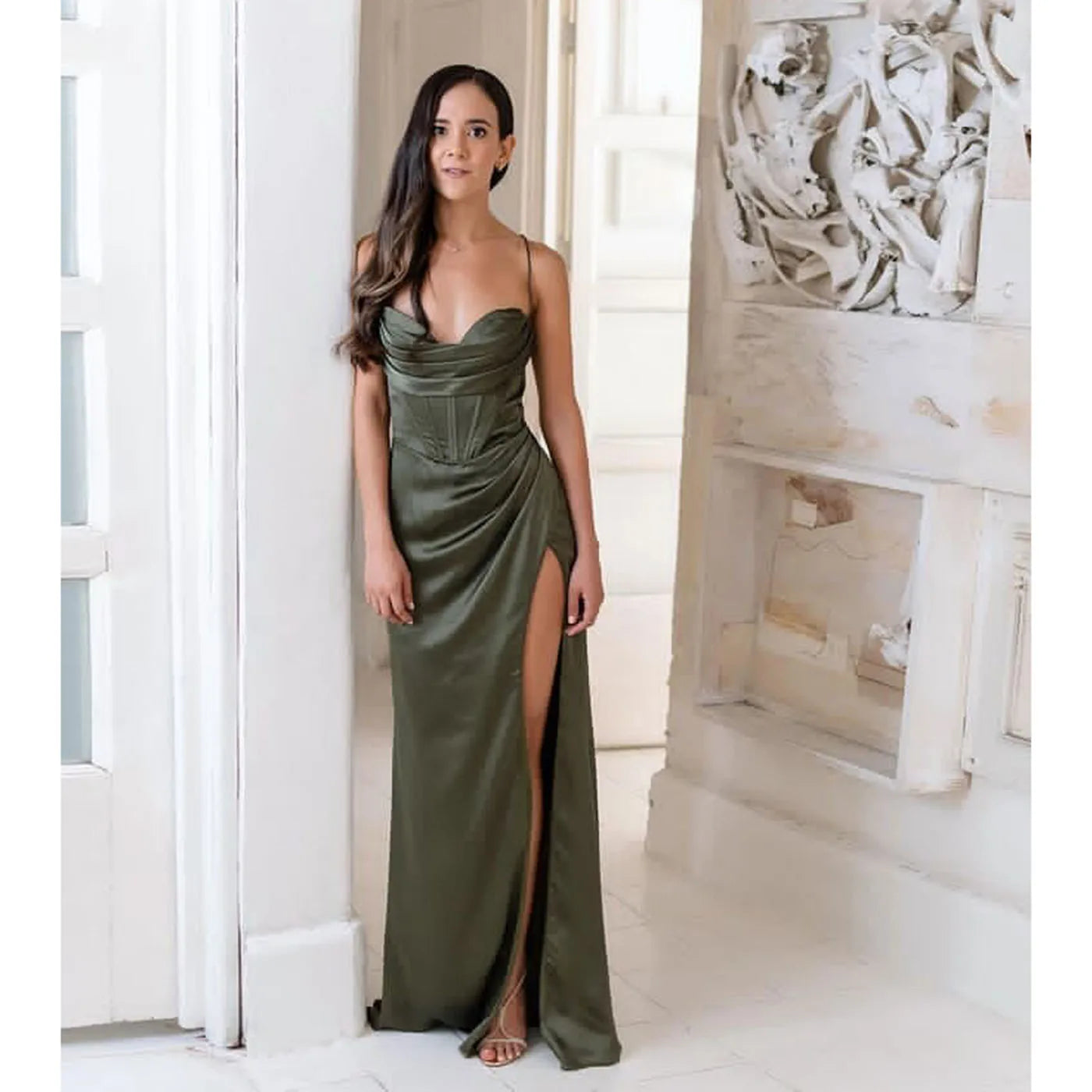 New Summer Prom Dress Women'S Sling Sleeveless Solid Color Dress One Word Neck Slim Fit Open Back Slit Red Sexy Dress