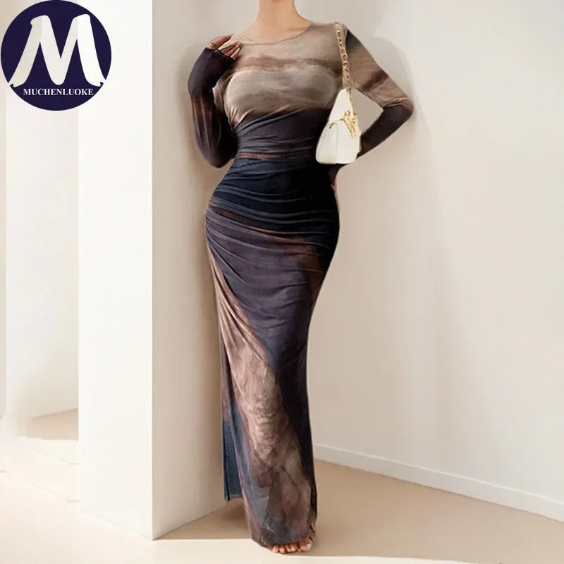 Elegant Womens Dresses Spring Autumn Sexy Stripe Long Sleeves O Neck Dress Fashionable Slim Fit High Waisted Hip Hugging Dress