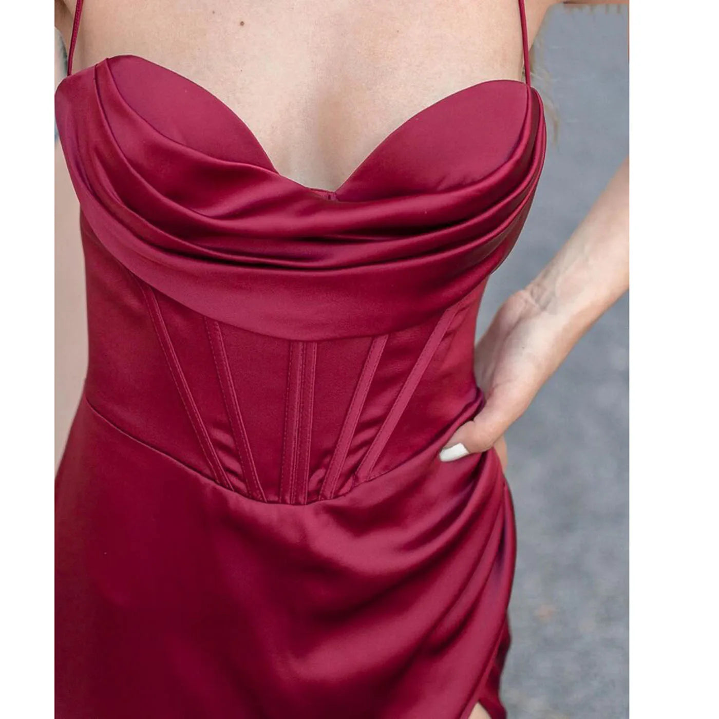 New Summer Prom Dress Women'S Sling Sleeveless Solid Color Dress One Word Neck Slim Fit Open Back Slit Red Sexy Dress