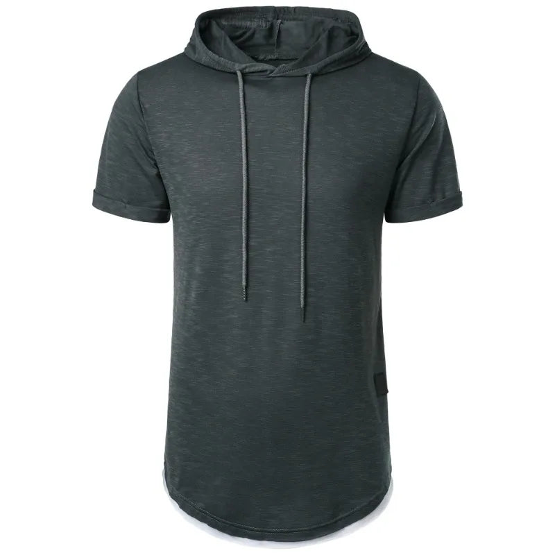 Summer Hooded Sweatwear New Mens Short Sleeve Loose T-shirt Solid Color Lightweight Hoodie Fitness Breathable Collar Tops