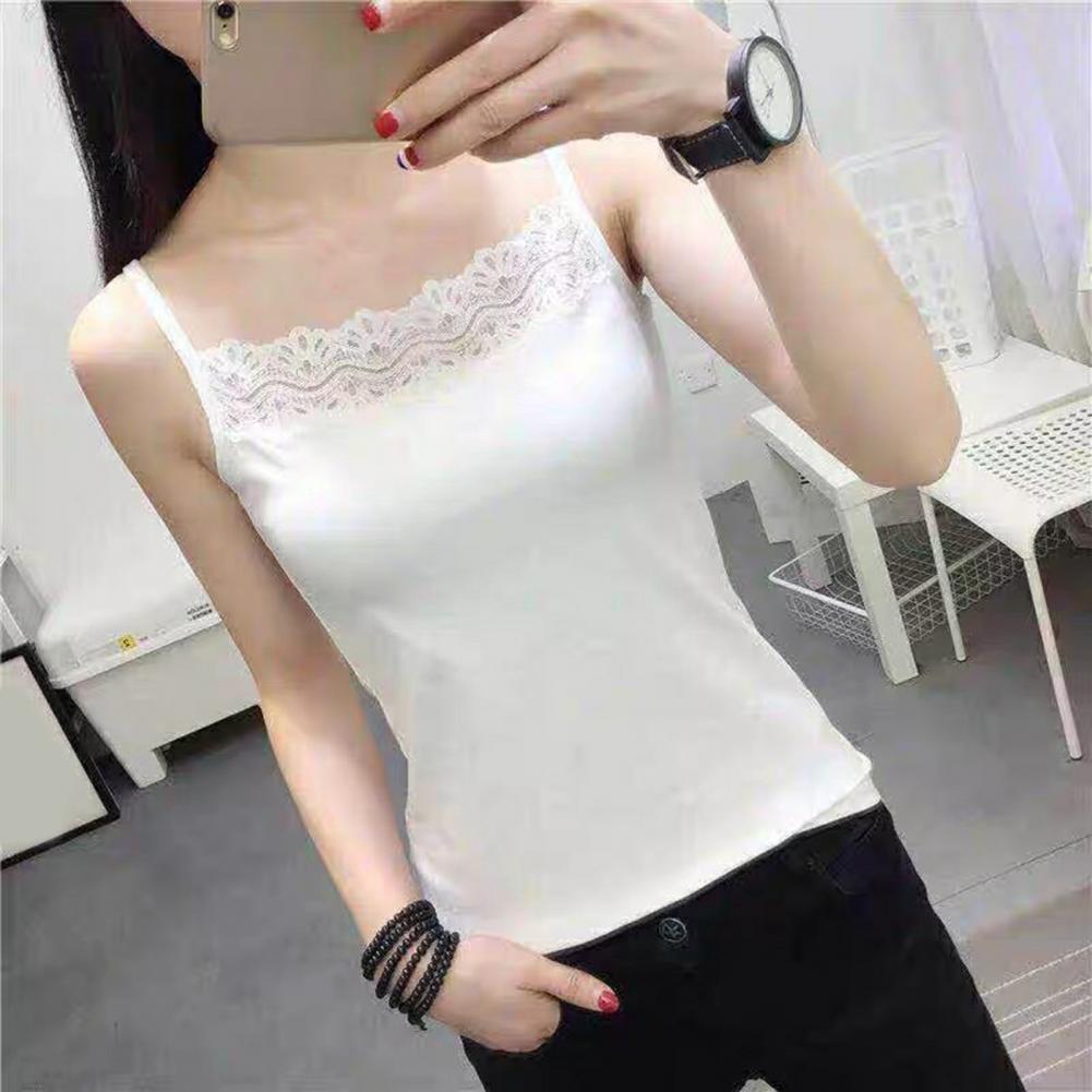 Women Lace Tanks Top Spaghetti Strap Lace Square Neck Sleeveless Match Pants Soft Pullover Summer Camisole Women Clothes