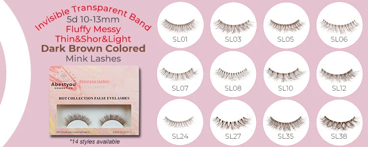 Abestyou 11-18mm 20pairs Natural Fake EyeLashes Book Individual Wispy Thick Faux Mink Cat Eye Lashes Makeup Tools