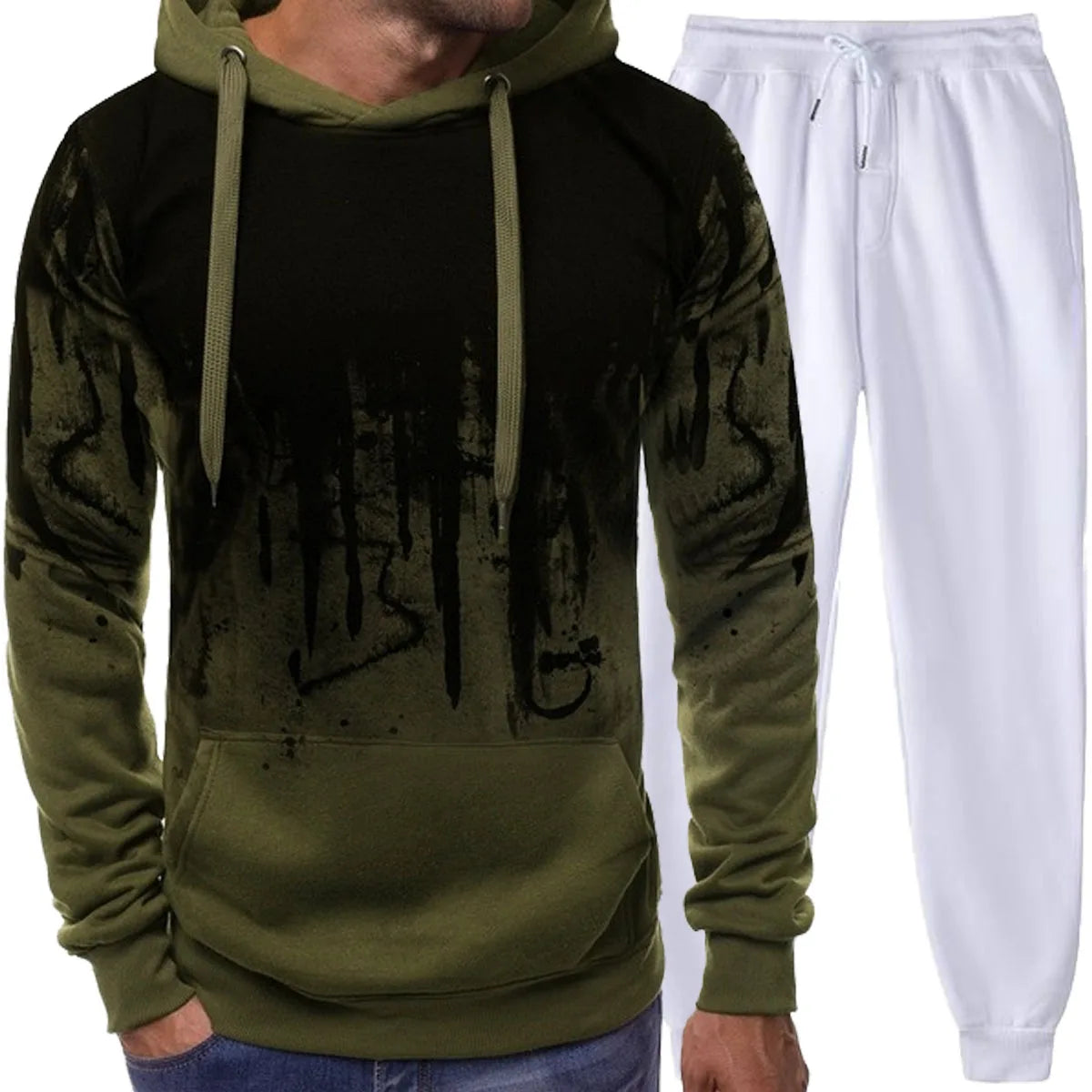 Men's Graffiti Print Hoodie And Pants Tracksuit Set 2025 Autumn And Winter Cotton Casual Sportswear Streetwear Jogging Suit