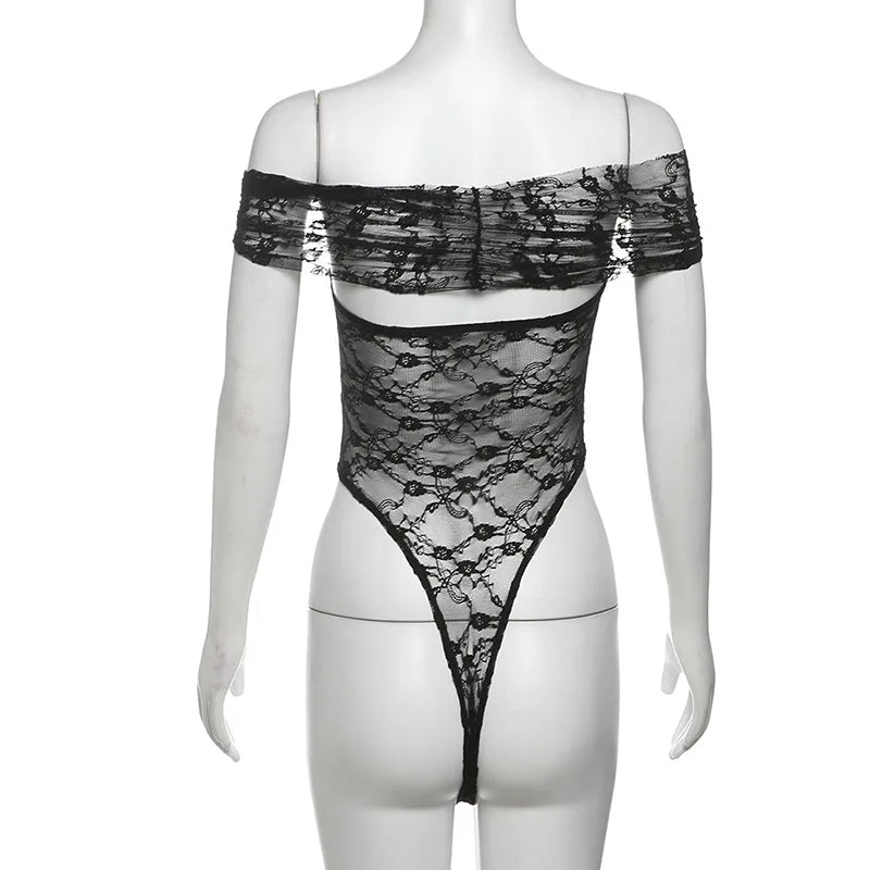 Solid Bodysuit Off Shoulder Lingerie Sexy Body Feminino See Through Lace One-pieces Bustier Black Tops Women Festival Outfits