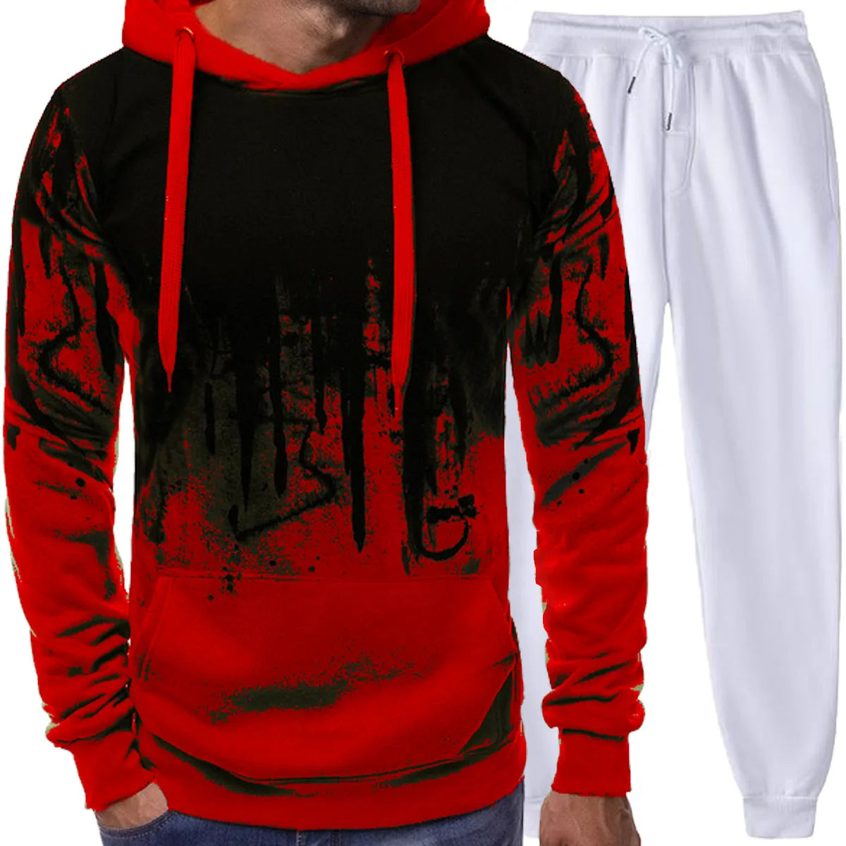 Men's Graffiti Print Hoodie And Pants Tracksuit Set 2025 Autumn And Winter Cotton Casual Sportswear Streetwear Jogging Suit