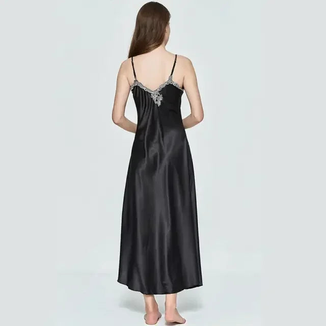 Ladies Night Long Hot Dress Womens Satin Silk Lace Sleeveless Embroidery Sexy Costumes Exotic Pajamas Favorite Life Interest