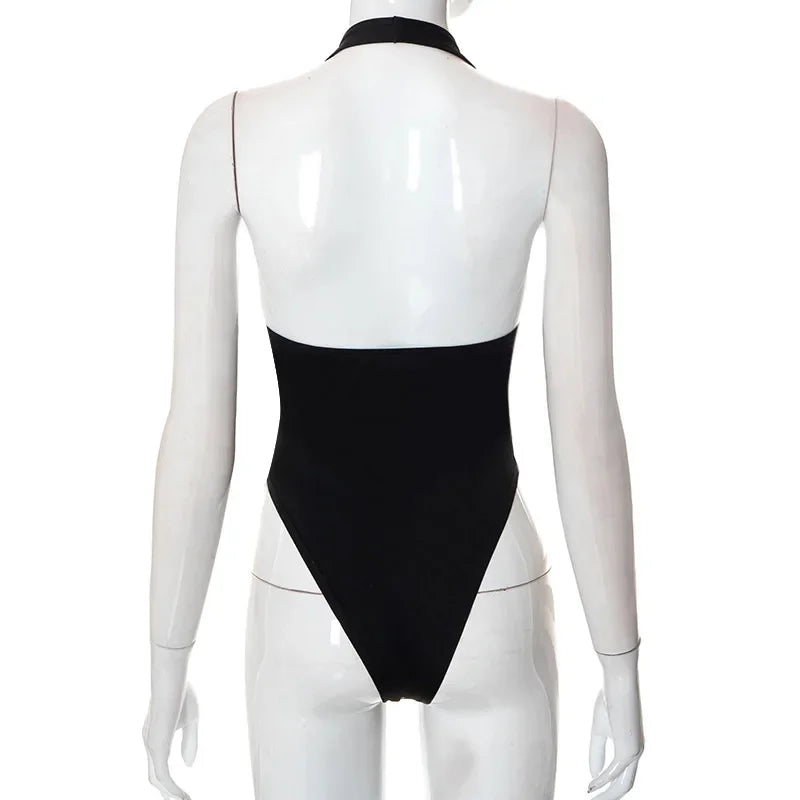 Neck-Mounted Sleeveless Bodysuit, One-Piece Corset Top, Mesh Patchwork Bustier, Sexy Lingerie, Fashion Trends, Summer Clothing