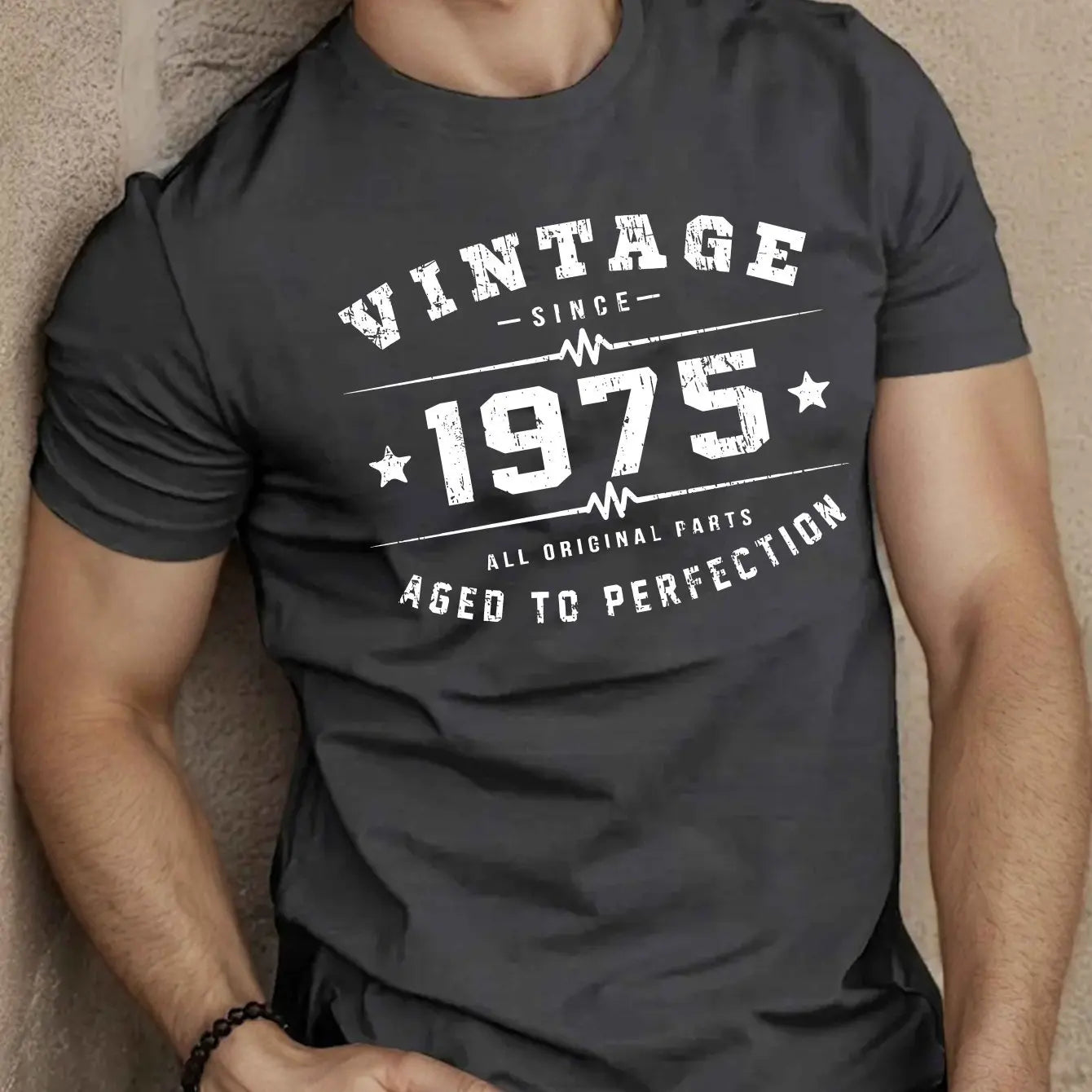 Men's summer 100 pure cotton fashionable casual loose oversized classic 1975 printed round neck short sleeved T-shirt top