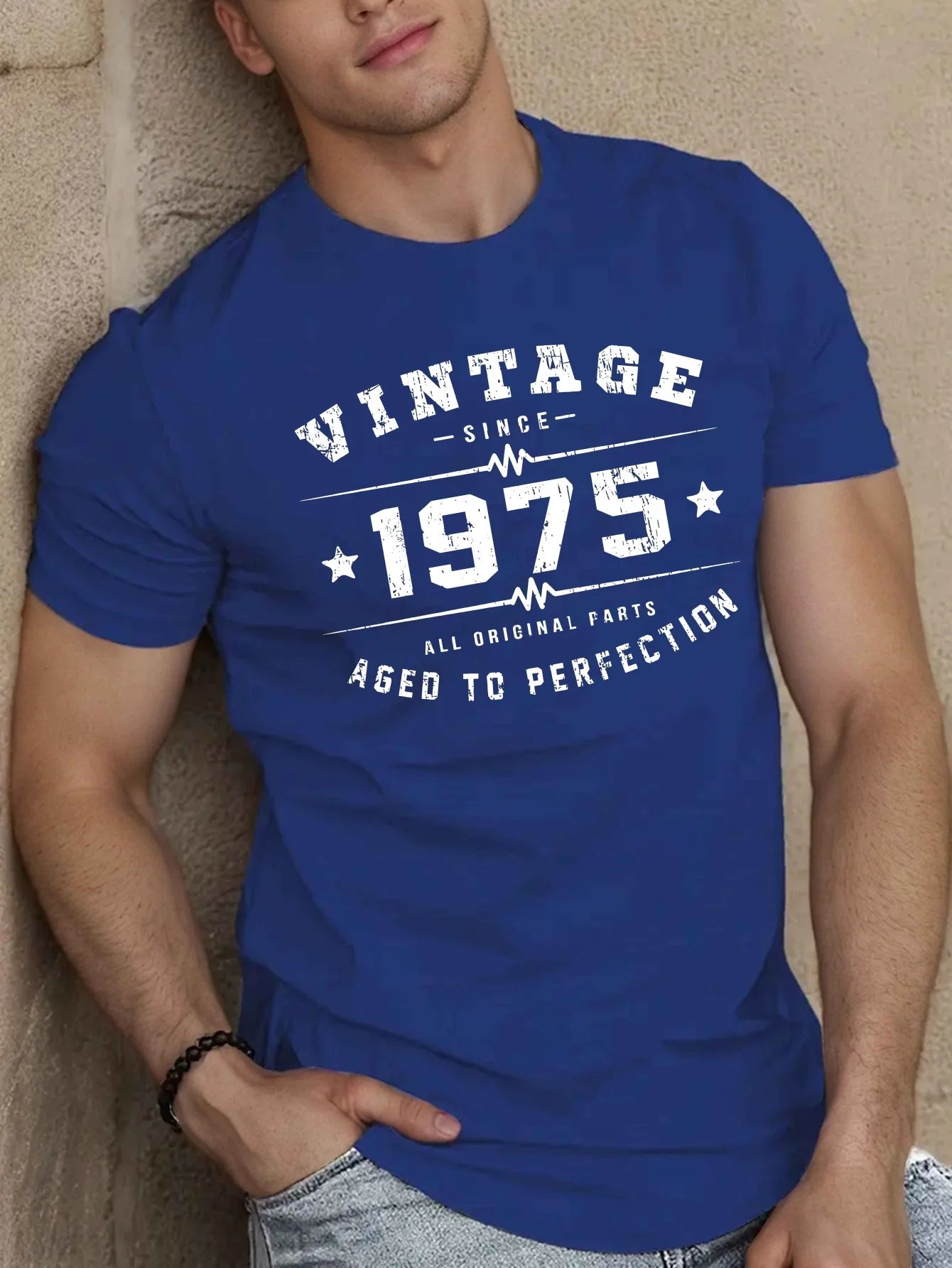 Men's summer 100 pure cotton fashionable casual loose oversized classic 1975 printed round neck short sleeved T-shirt top