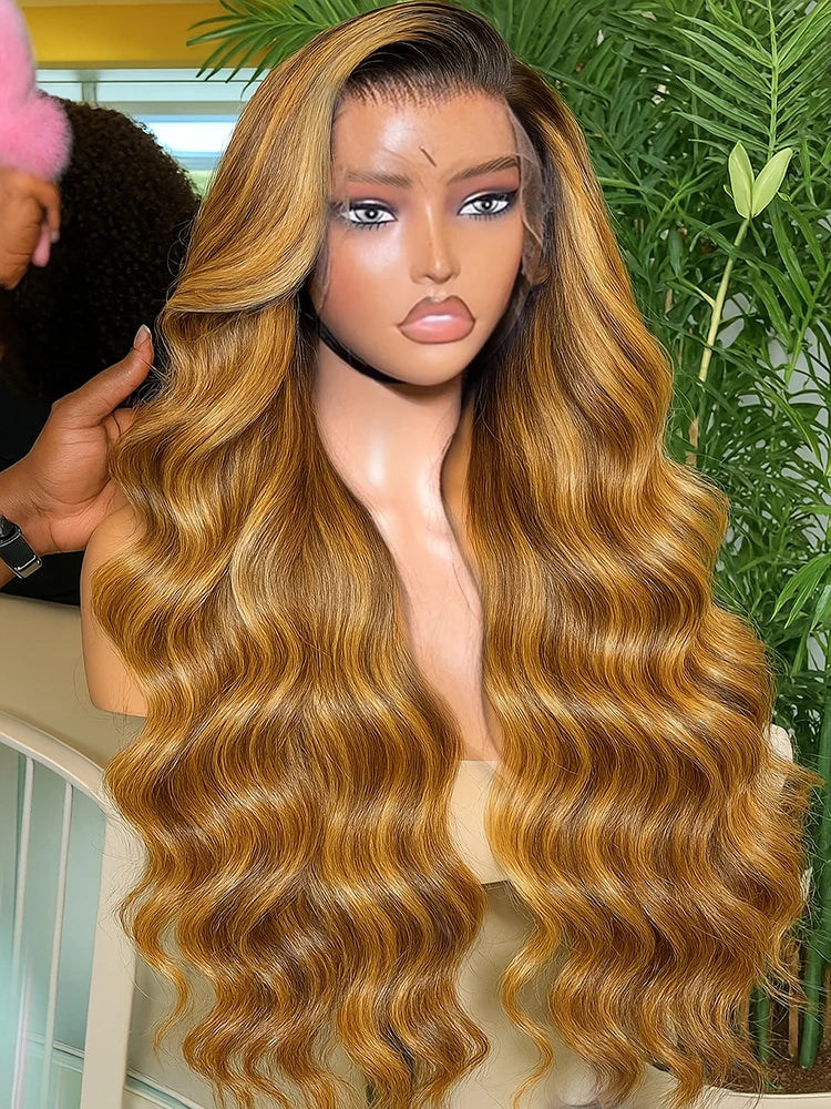 Highlight 13X4 Lace Frontal Human Hair Wigs 4/27 Ombre Colored Preplucked 30 Inch Body Wave Lace Front Wig Human Hair For Women
