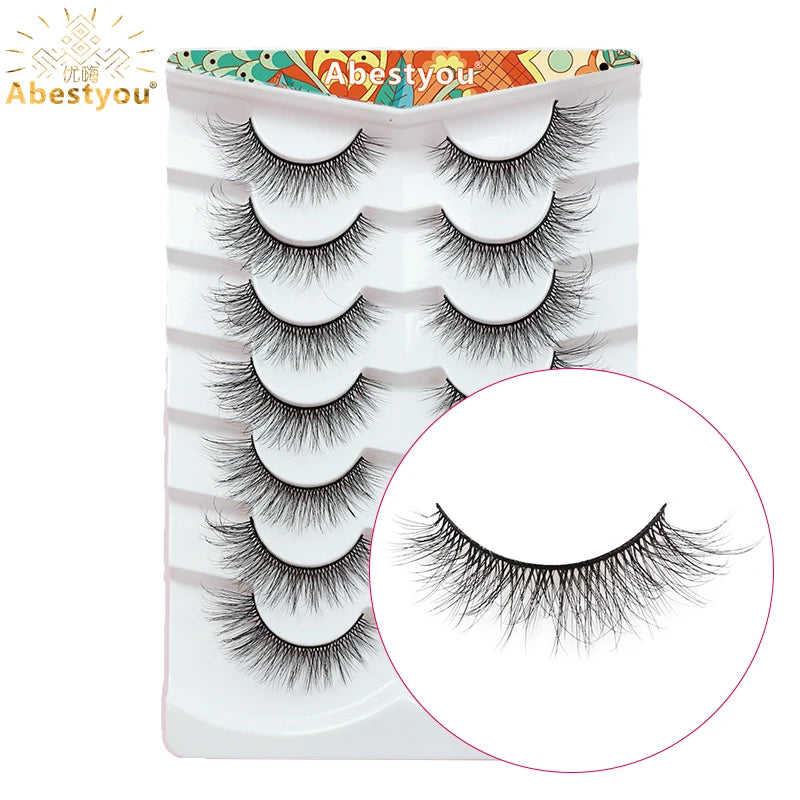 Abestyou 11-18mm 20pairs Natural Fake EyeLashes Book Individual Wispy Thick Faux Mink Cat Eye Lashes Makeup Tools