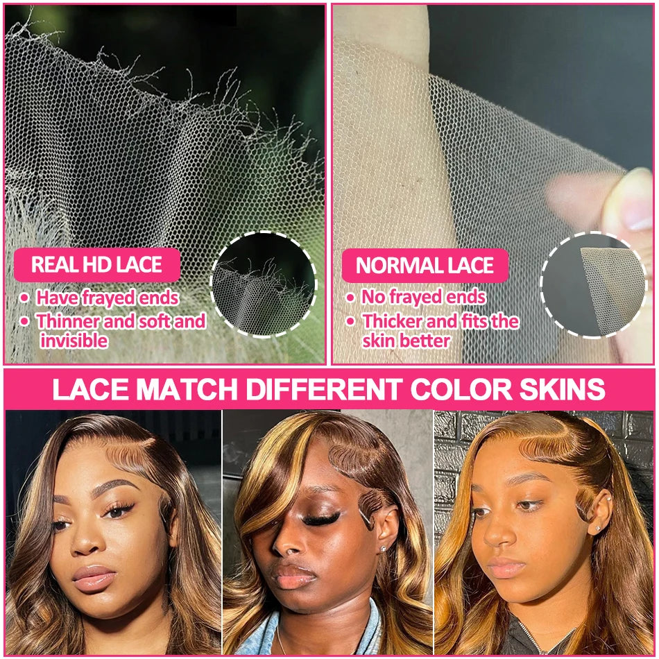 Highlight 13X4 Lace Frontal Human Hair Wigs 4/27 Ombre Colored Preplucked 30 Inch Body Wave Lace Front Wig Human Hair For Women